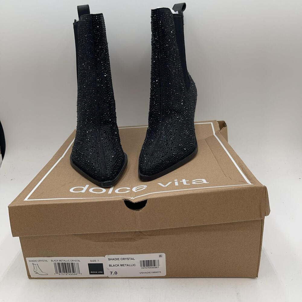 Dolce Vita Shadie Crystal Boots Womens Black Metallic Sock Wedge New Size 7